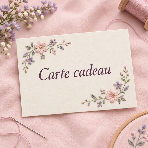 Carte-cadeau sur fond rose, visuel en préparation